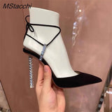 Heel Sandals For Women Stiletto High Heels Pointed Toe Pumps Brand Design Ankle Straps Lace Up Slingback Party