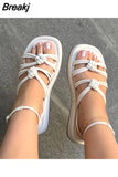 Platform Sandals for Women Casual Rubber Sole Non-slip Women Shoes Comfortable Peep Toe Rivet Beach