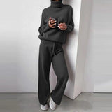 Two Piece Set Women Turtleneck Long Sleeve Top Pullover Casual Long Pants Suit Female Autumn Homewear Outfits