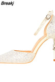 Elegant Party Sandals Metal Stiletto Glitter Pumps Luxury Women's Wedding Shoes Bride Gold Silver 2023 Women High