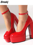 Pumps Chunky Heel Ankle Strap Shoes 2023 Spring Summer Fashion Sexy Mary Janes Wedding Shoes Pumps Big Size