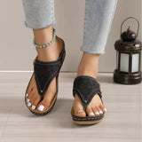 Summer New Herringbone Trailer Stitching, Sloping Heels, Thick Soles, Foot Clips, Hollowed-Out New