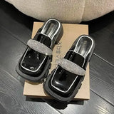 Women's Sneakers With Platform Shoes Thick Sole 2023 Casual Leather Low Fabric Mules Rubber Concise Square Toe Rome