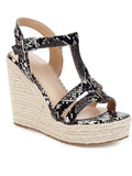 Summer New Fashion Snake Pattern Wedge Heel Super High Heel Muffin Bottom Hemp Rope Comfortable Personality Female