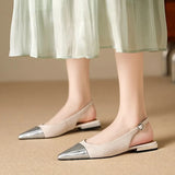 Size 34-39 Flats Sandals For Women Real Leather Low Heels Shoes For Women 2023 Summer Slingback Buckle Chunky