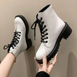 Chunky Platform Combat Boots Women 2023 Back Zipper Pu Leather Ankle Boots Woman Punk Thick Bottom Motorcycle Botas