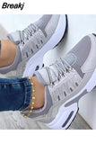 Women Summer Sneakers Breathable Mesh Patchwork Vulcanized Shoes Lace-Up Wedges Casual Running Sports Platform