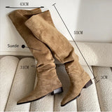 High Boots LadySlip On Simple Pleated Stretch Suede Winter Botas Big Circumference Spring Autumn Woman Boots Large