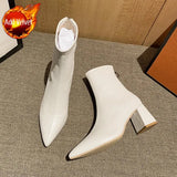White Very High Heels Female Ankle Boots Heeled Footwear Pointed Toe Short Shoes for Women Winter 2023 Sale Quality