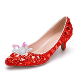 Queen Thick Women Pumps 5cm Silver Rhinestone Lady Bride Wedding Shoes Evening Party Low
