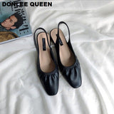 Slingback Sandals Women Slip On Mule Shoes Women Round Toe Low Heel Shoes Brand Shallow Pleated Sandal Elegant Mules