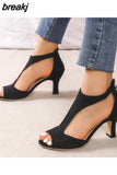 Sandals Women 2023 New Simple Back Zipper Fishmouth High Heels Women Shoes Summer Fashion Stiletto Women