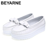 Flat platform bow tie women autumn loafers lace-up tassels genuine leather casual moccasins comfortable shoes