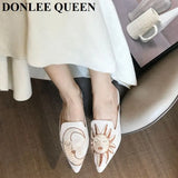 Size 35-42 Slippers Women Slip On Slides Flat Pointed Toe Embroider Mules Shoes Women New Casual Flip Flops zapatillas