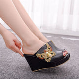 Queen 10cm Peep Toe Platform Wedges Slippers High Heels Beach Sandals