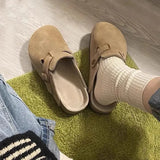 Women's fashion slippers cowhide slippers loafer slippers Summer sandals mules slippers comfortable flat slippers