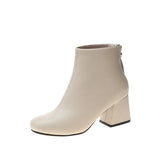 Spring Autumn Season Leather New Back Zipper Versatile Women Solid Color Fashion Boots High Heels Women's Shoes
