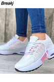 Women Summer Sneakers Breathable Mesh Patchwork Vulcanized Shoes Lace-Up Wedges Casual Running Sports Platform
