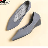 Knitting Single Shoes Simple Solid Color Women Small Wedge Shoes Pointed Toe Soft Sole Spring And Autumn Casual