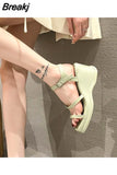 for Women Green Ladies Shoes Wedge with Platform Waterproof Summer 2023 Medium Heels Footwear Wedges Heel One Word