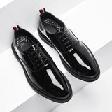 Breakj Men's British Korean Patent Leather Bright Pointed Lace Rock Trend Business Casual Leather Shoes