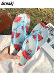 Women Beach Flip Flops Flat Outside Seaside Beach Fruit Cartoon Sandals Flip-flops Outdoor Slides Summer Home Bathroom