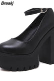 Spring Chunky Heeled Ankle Strap Pumps Sweet Platform Pink Square Heel Woman High Heels Pumps Platform Shoes Woman