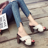 Toe Sandals Women Cross Strap Chunky Heel Sandal Thick High-Heeled Flip Flop Gladiator Sandals Women Casual Summer