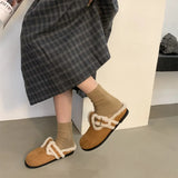 New Women Artificial Fur Closed Toe Slipper Autumn Winter Casual Warm Outside Vintage Soft Plush Slides