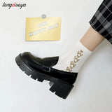 Loafers Women Platform shoes mary janes Casual Leather Slip On Ladies shoes Black Fashion Spring Autumn College