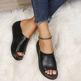 Leather Sole Slippers Women Sexy High Heel Mules Clogs Black Peep Toe Platform Mules Emal Slip on Wedges Sandals