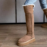 Women's Keep Warm Short Plush Flat Suede Snow Boots New Platform Knee High Boots for Women Outdoor Casual Cotton