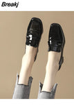 Women's Summer Footwear Office Shoes for Woman 2023 Normal Leather Casual Chunky Heels Black Block Heel with Medium Square Toe