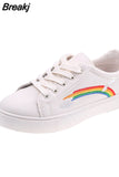 Fashion Embroider Breathble Vulcanized Shoes Women Sneakers Pu Leather Platform Shoes Women Lace Up Casual Shoes