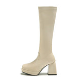 Heels Elastic Micro Knee High Boots for Women Punk Style Autumn Winter Chunky Platform High Boots Party Shoes