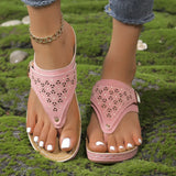 Summer New Herringbone Trailer Stitching, Sloping Heels, Thick Soles, Foot Clips, Hollowed-Out New
