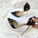 Blue Bling Sequins Women Sexy Extremely High Heels Pointed Toe Slip On Stiletto Chic Pumps Ladies Party Wedding