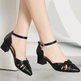 4.5CM Simple Elegant High Heels Leather Sandals Square Heel Pointed Toe Women Single Shoe All-Match Pumps Female