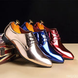 Leather Men Wedding Shoes Gold Blue Red White Oxfords Shoes Designer Pointed Toe Dress Shoes Big Size