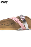2023 New Summer Cork Slippers Women Casual Solid Color Flip Flops Holiday Beach Outside Slides