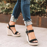 Style 2023 Slope Heel Women's Shoes Straw Braided Hemp Rope Large Size Female Sandals Clasp Fish Mouth Sandals