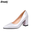 Size 35-43 Woman Pumps Low Square Heels Boat Shoes Pointed Toe Dress Shoes Ladies Pointed Toe White Wedding Escarpins