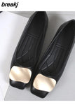 Flats Shoes Women Flat Ballet Square Toe Shallow Brand Shoe Slip On Loafers Metal Buckle Ballerina Zapatos De