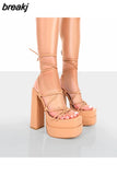 New Sexy Strappy Heels Sandals Women Summer Heels Sandals Thick Sole Cross Lacing High Heels Party Sandals Large Size