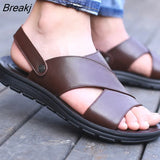 Brand Men Sandals Slip-on Pu Leather Beach Mens Slippers Platform Black Male Sandals Rubber Shoes Drop Shipping