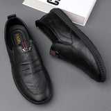Business Leather Men Shoes Summer Slip on Loafers Men Casual Leather Shoes Black Flats Driving Shoes