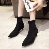 Luxury Women Black Flock Sock Boots Stiletto Thin High Heels Elastic knitting Boots Winter Stretch Fabric Ankle