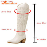Western Boots 2023 Hot Fashion Pointed Toe Embroidery Vintage Style Country Knee-high Boots Retro Dress Comfort