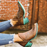 Autumn Winter Casual Western Cowboy Ankle Boots Women Leather Cowgirl Boot Short Cossacks Botas High Heels Shoes