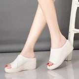Heel Slippers Summer Women's 2023 New Sponge Cake Fish Mouth Wear Non-slip Thick Bottom Wild Soft Leather